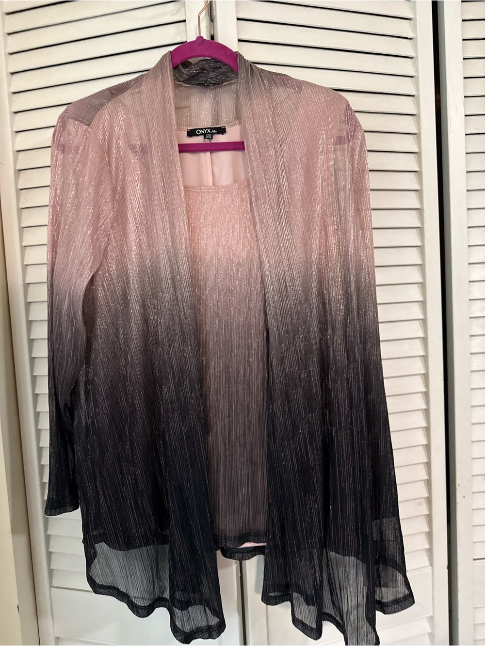 Onyx Nite Blush Pink to Charcoal Ombre Sheer Cardigan Set